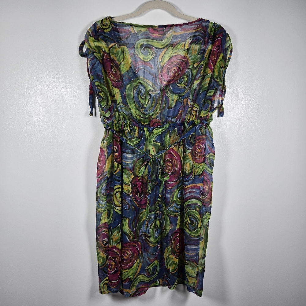 Vintage Avon Watercolor Floral Sheer Swimsuit Cover Up Dress Size Medium - Picture 8 of 13